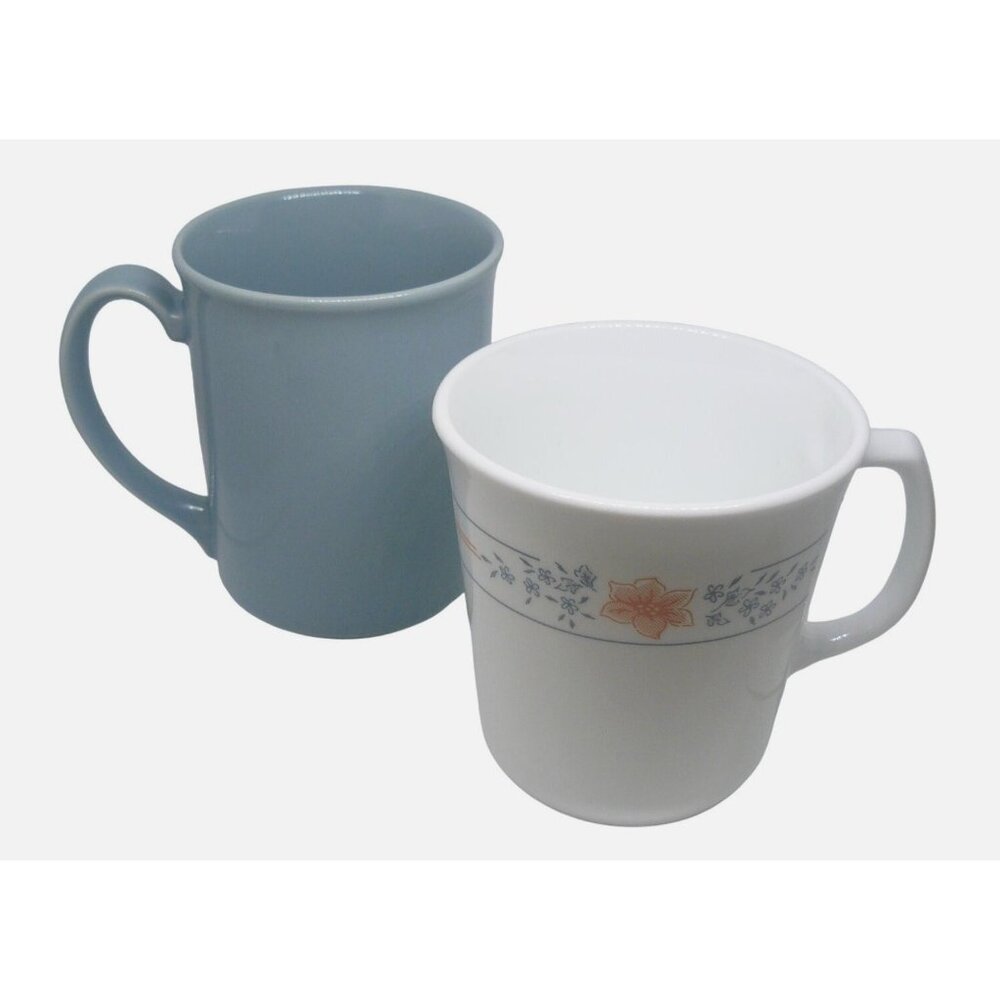 Corningware Vtg Blue & Discontinued Apricot Grove Floral Coffee Tea Mugs Cups Se